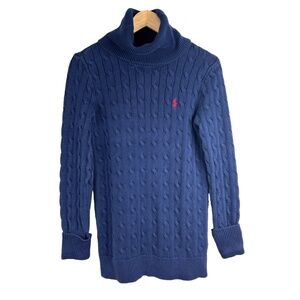 Ralph Lauren Cable Knit Turtleneck Sweater M Cotton Preppy Classic Old Money